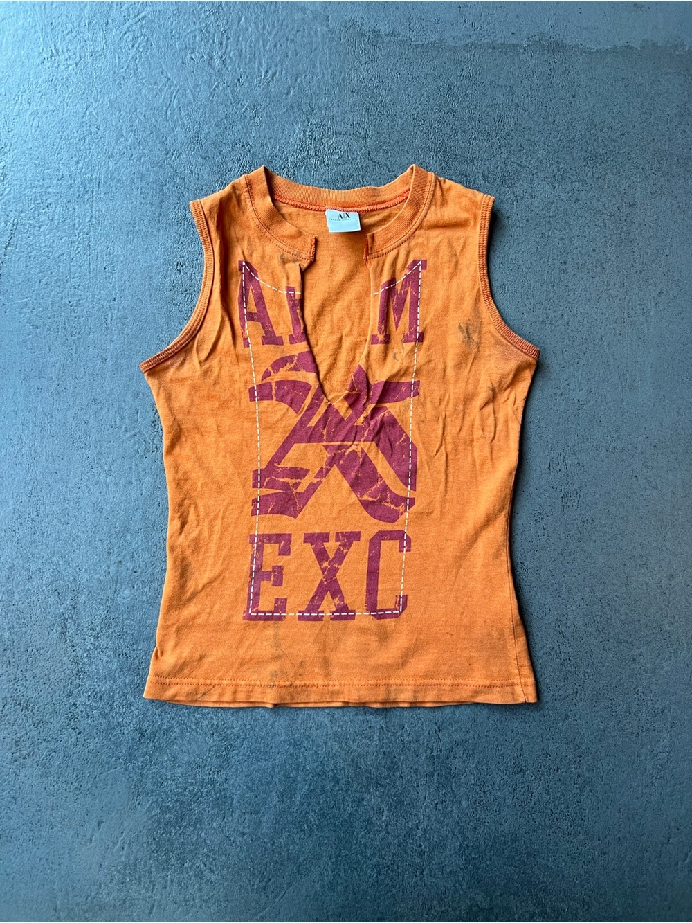A/X Armani Exchange Orange Graphic Sleeveless Tank with Purple Print